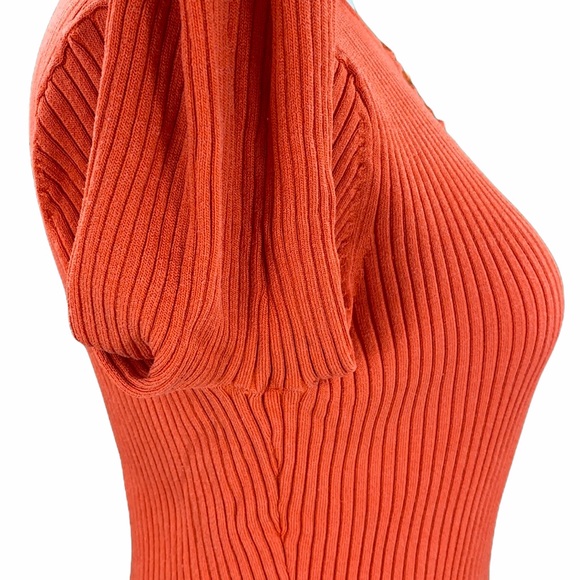 August Silk Knits Stretch Silk Blend Casual Orange Ribbed Knit Sweater - Picture 4 of 11